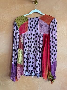 BL^NK London Patchwork Blouse Boho Mixed Print Peasant Top Small